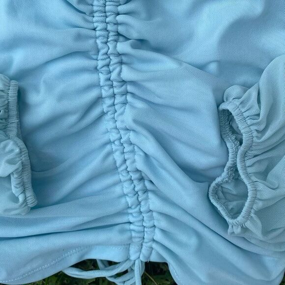 Robertson + Rodeo Blue Cinched Puff Sleeve Top | M - Picture 3 of 5